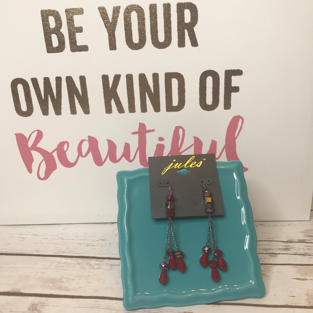 Jules Red Drop Beaded Earrings